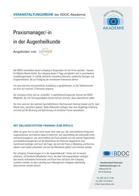 Praxismanager/-in in der Augenheilkunde - BDOC Bundesverband ...