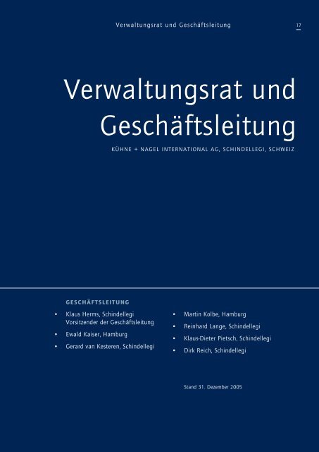 Geschäftsbericht 2005 - Kuehne + Nagel