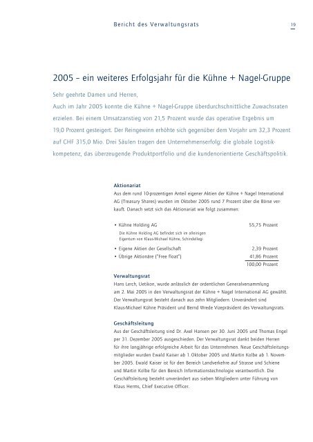 Geschäftsbericht 2005 - Kuehne + Nagel