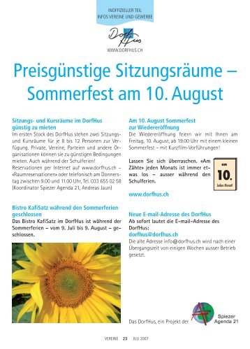 Preisgünstige Sitzungsräume – Sommerfest am 10. August - in Spiez