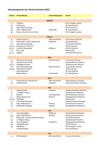 Eventkalender der Vereine von Dachsen - GVD