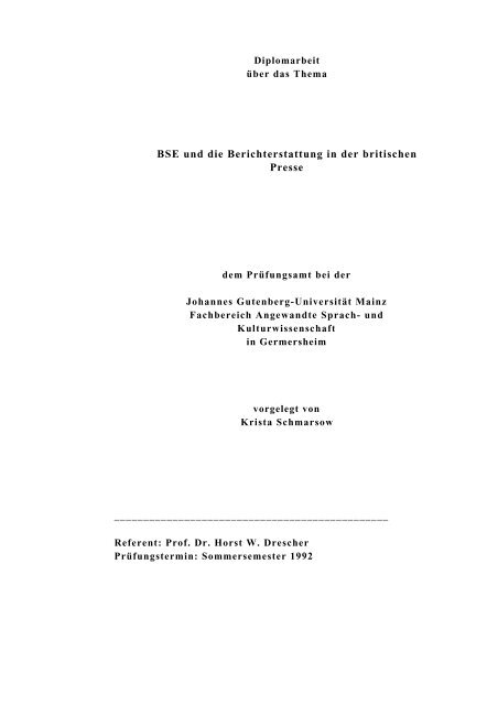 BSE und die Berichterstattung in der britischen Presse - schmarsow.de