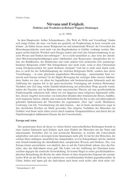 Nirvana und Ewigkeit bei Richard Wagner - Huber-tuerkheim.de
