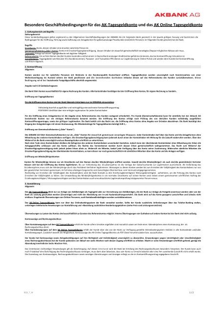 Besondere Geschaftsbedingungen esgeldkonto Akbank
