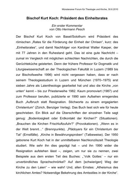 Bischof Kurt Koch - Münsteraner Forum für Theologie und Kirche