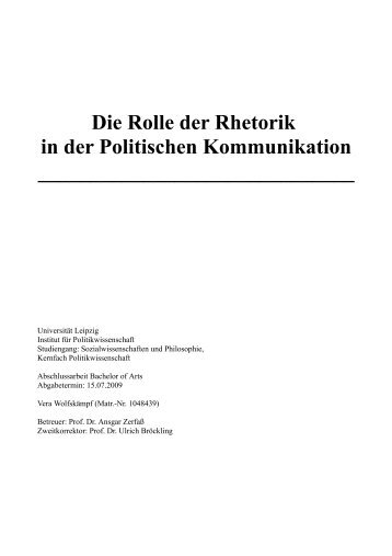 Die Rolle der Rhetorik in der Politischen Kommunikation - wolfgruber