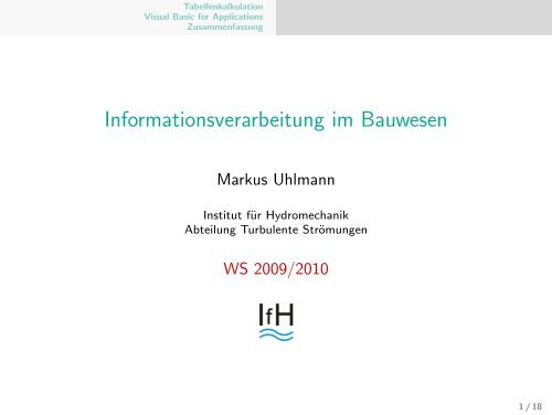 Informationsverarbeitung im Bauwesen - Institut fuer Hydromechanik ...