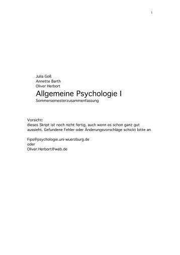 Allgemeine Psychologie I