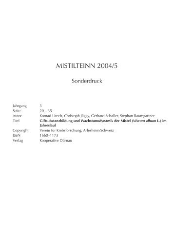 Giftsubstanzbildung und Wachstumsdynamik der Mistel - Verein f ...