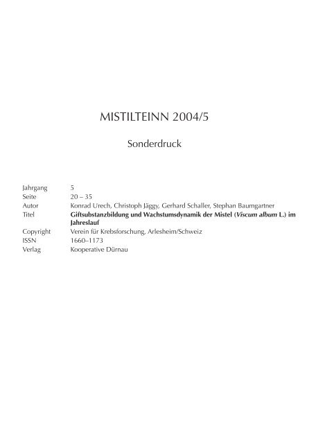 Giftsubstanzbildung und Wachstumsdynamik der Mistel - Verein f ...