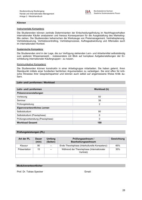 Modulhandbuch - Staatliche Studienakademie Plauen