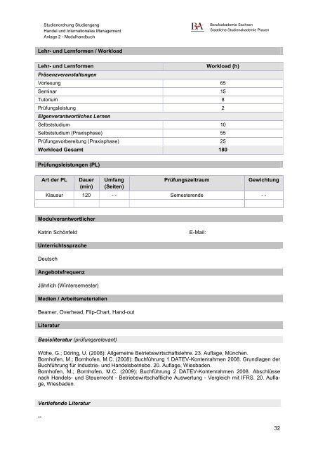 Modulhandbuch - Staatliche Studienakademie Plauen