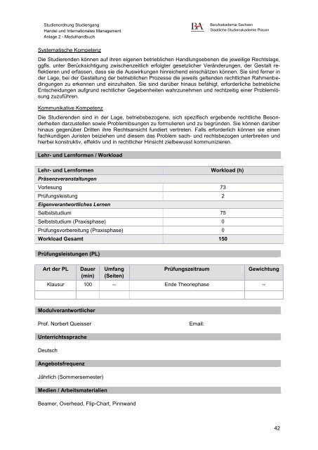 Modulhandbuch - Staatliche Studienakademie Plauen