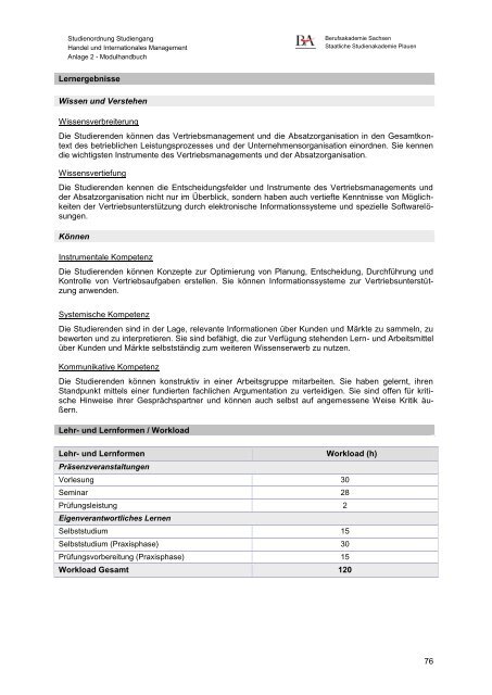 Modulhandbuch - Staatliche Studienakademie Plauen