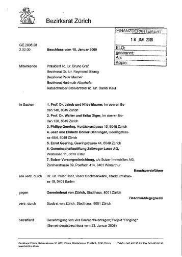 Beschluss des Bezirksrats vom 15.1. 2009 zur Beschwerde gegen ...