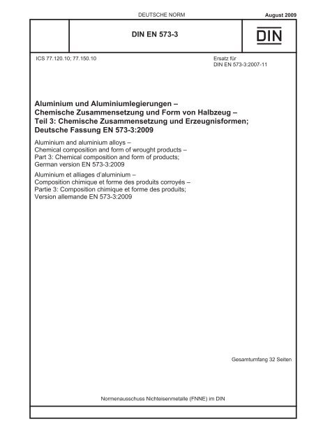 DIN EN 5733 Aluminium und Aluminiumlegierungen ± Chemische