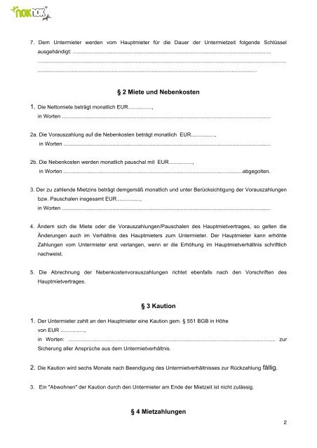Noknok untermietvertrag Noknok untermietvertrag