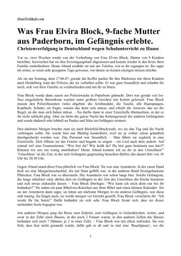 Was Frau Elvira Block, 9-fache Mutter aus Paderborn, im Gefängnis ...