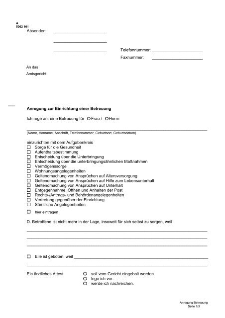 EUREKA Anregung einer Betreuung