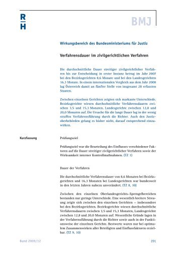 Verfahrensdauer im zivilgerichtlichen Verfahren - Der Rechnungshof