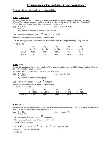 Lösungen zu Kapazitäten / Kondensatoren - HP Ralf Schollmeyer