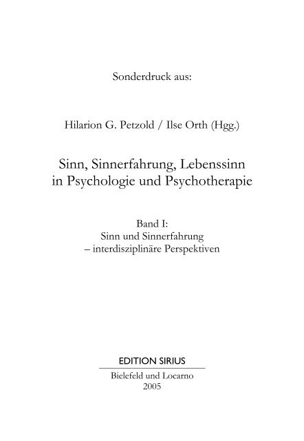 Sinnkrisen, Belastung, Lebenssinn – psychologische Perspektiven ...