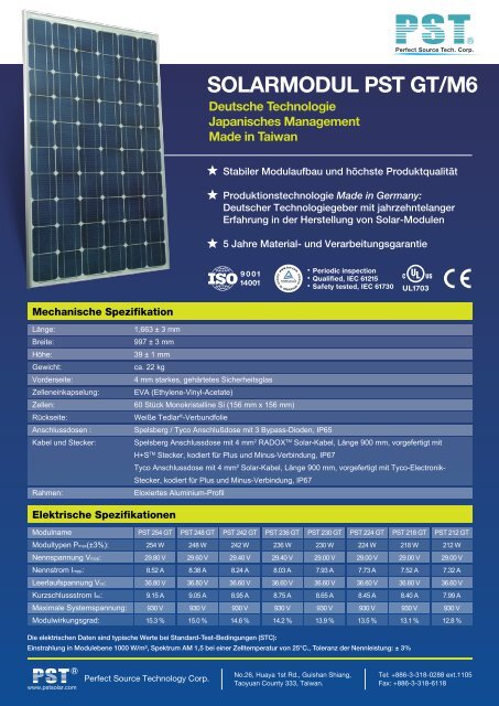 SOLARMODUL PST GT/M6 - Solar Energy