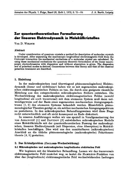 Zur quantentheoretirehen Formulierung der linearen Elektrodynamik ...