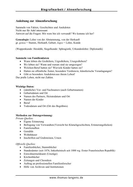 Skript Ahnenforschung Von Thomas Langens