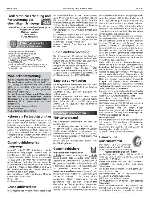 Amtsblatt - Verbandsgemeinde Freinsheim