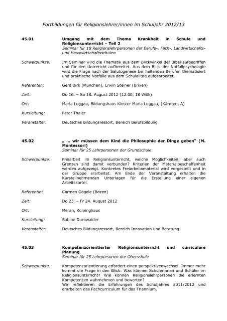 Gesamtliste Fortbildungen 2012-13 - Diözese Bozen-Brixen