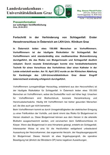 beiliegender Pressemitteilung. - LKH-Univ. Klinikum Graz