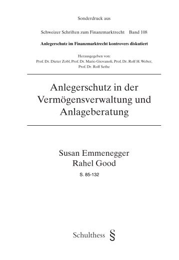 Anlegerschutz in der Vermögensverwaltung und Anlageberatung