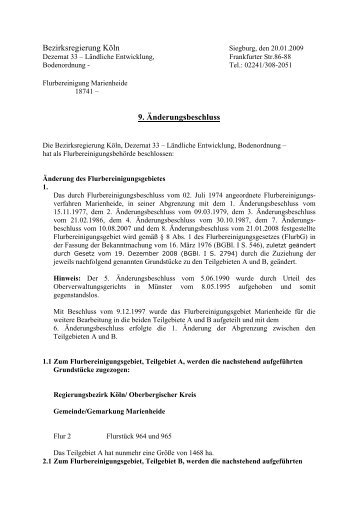 Bezirksregierung Köln 9. Änderungsbeschluss - Gemeinde ...