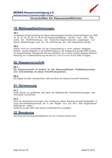 Technische Vorschriften - MONAS Klassenvereinigung