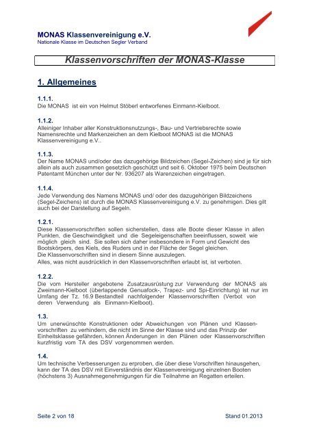 Technische Vorschriften - MONAS Klassenvereinigung