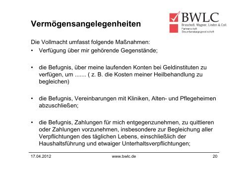 MAßNAHMEN FÜR UNVORHERSEHBARE TODES- UND ... - Bwlc.de