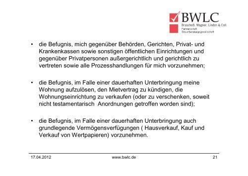 MAßNAHMEN FÜR UNVORHERSEHBARE TODES- UND ... - Bwlc.de