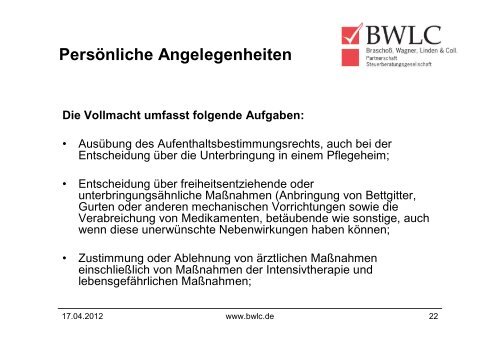 MAßNAHMEN FÜR UNVORHERSEHBARE TODES- UND ... - Bwlc.de