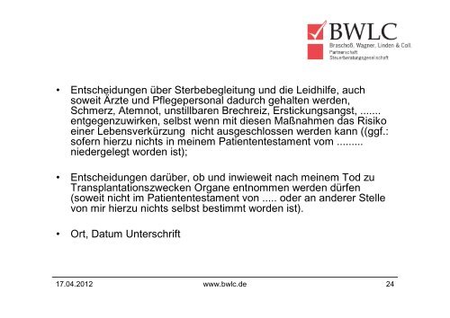 MAßNAHMEN FÜR UNVORHERSEHBARE TODES- UND ... - Bwlc.de