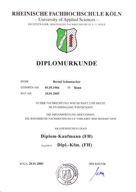 DIPLOMURKUNDE - Bernd Schumacher