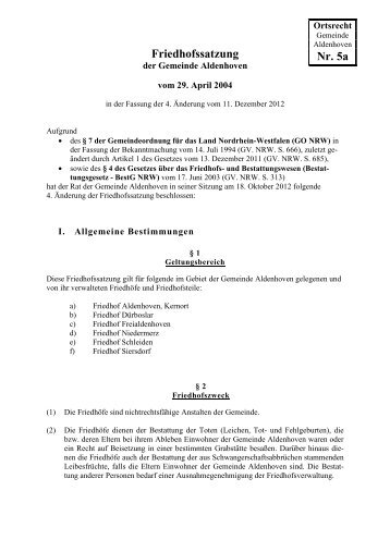 Nr. 5a Friedhofssatzung - Gemeinde Aldenhoven