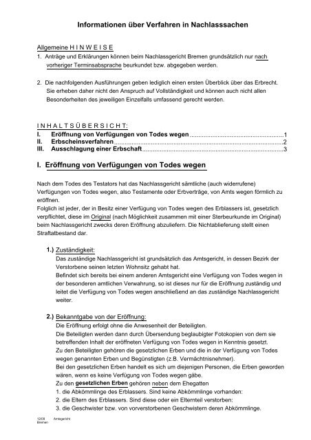 Informationsblatt Nachlassgericht Bremen Pdf 77 8 Kb
