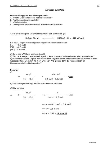 Kapitel 19: Das chemische Gleichgewicht - Hoffmeister.it