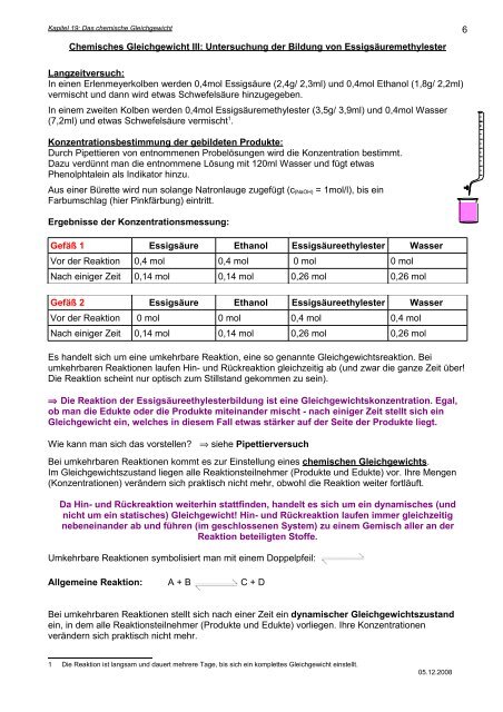 Kapitel 19: Das chemische Gleichgewicht - Hoffmeister.it