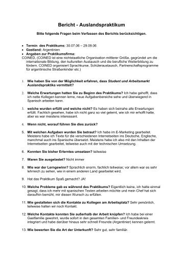 Bericht - Auslandspraktikum - Student und Arbeitsmarkt