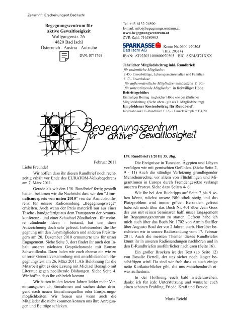 Rundbrief Nr. 139 - Begegnungszentrum für aktive Gewaltlosigkeit