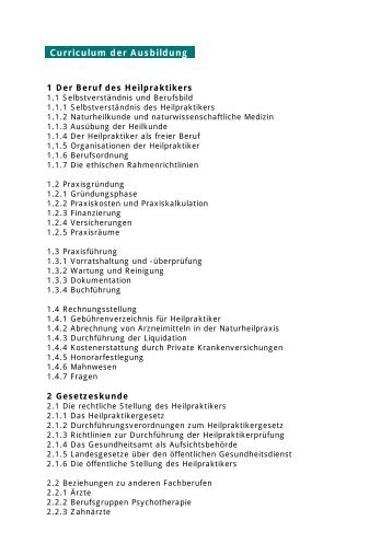 Curriculum der Ausbildung