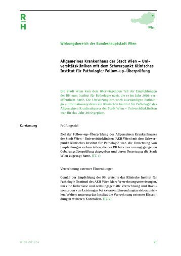 Allgemeines Krankenhaus der Stadt Wien - Der Rechnungshof