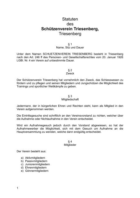 Statuten des Schützenverein Triesenberg, Triesenberg